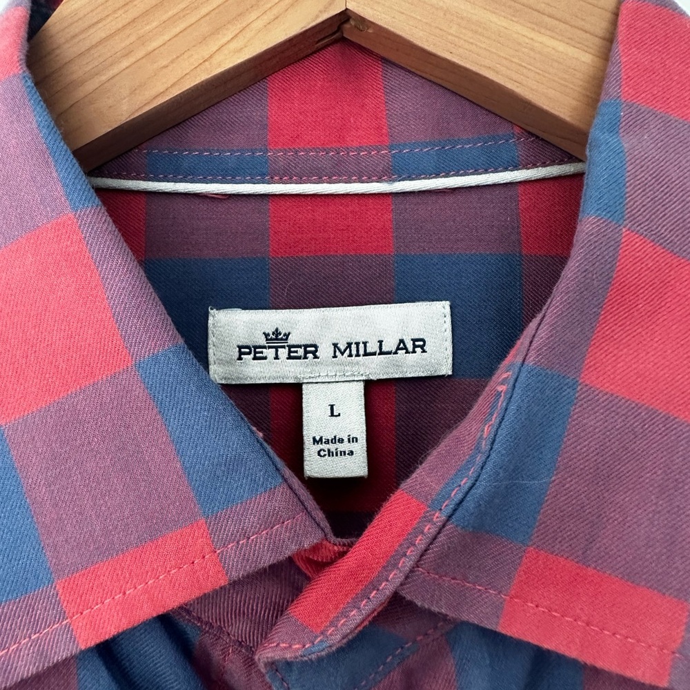 Peter Millar Men's Red and Blue Plaid Shirt